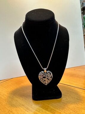 Brighton Silver Heart Scroll Pendant Necklace